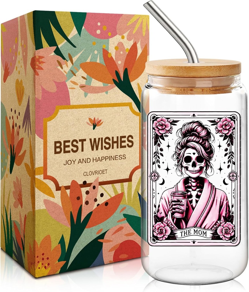 Skeleton Mom Iced Coffee Cup - Cute 16 oz mom Gifts, Mom Witchy Gift for Women, Gift Idea for Tarot Lovers Women Sister Friends, Funny Mothers Day Birthday Gifts -40