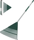 Garden Leaf Rake, 60" Garden Rakes with Foldable Lightweight Steel Handle, 22 Tines Plastic Head Shrub Rake, Folding Yard Garden Rake for Lawns, Grass, Flower Beds Leaves Cleaning, Silver & Green
