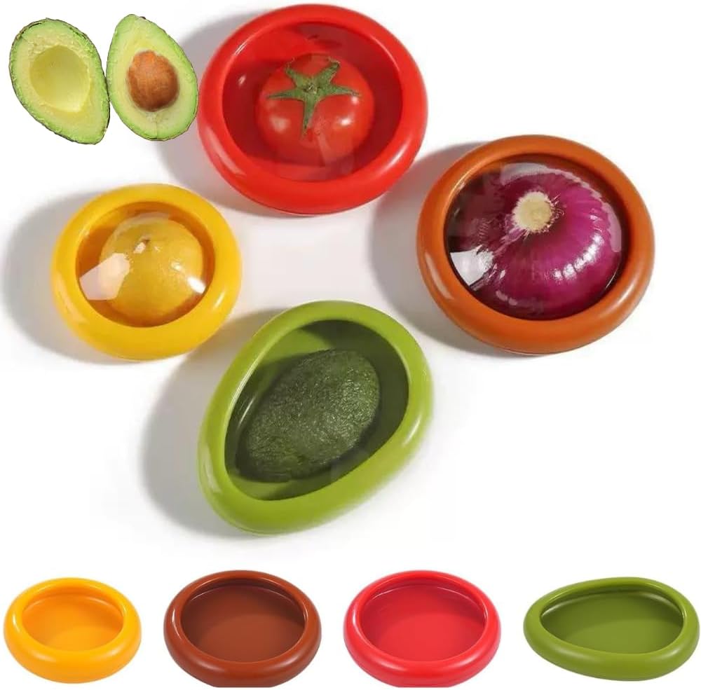 Avocado Saver and Tomato Holder – Set of 4 Reusable Food Storage Containers for Fridge – BPA-Free Produce Keepers for Onion, Lemon, Garlic, and More