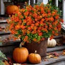 Artificial Fall Flowers Outdoor Fake Mums - 12 Bundles Fake Plants UV Resistant No Fade Faux Plastic Greenery Garden Porch Patio Fall Home Decor (Red Orange)