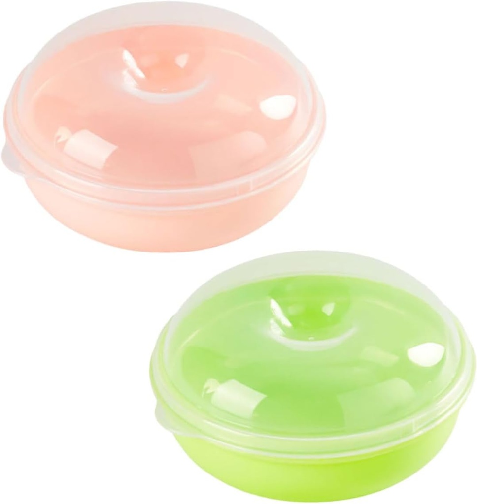 Mobestech 2pcs Portable Bread Storage Boxes with Airtight Seal Reusable Round Bread Containers for Kitchen Office Outdoor Use Food Storage Boxes in Green and Pink