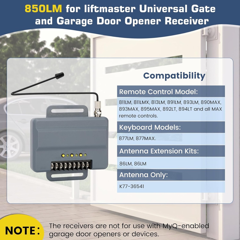 for liftmaster 850LM Universal Gate and Garage Door Opener Receiver, Compatible with Most Gate and Commercial Door Operators, 3-Channel Design is Suitable for Gated Communities and Commercial Sites