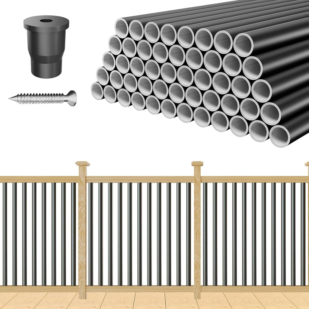 100 Pack 36" Aluminum Deck Balusters, Balusters for Deck Railing, 3/4" Diameter Hollow Round Black Metal Deck Spindles for Deck Railing Stair Porch (100, 36)