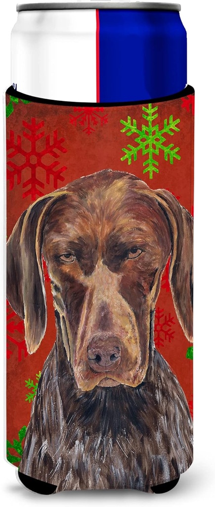German Shorthaired Pointer Red Snowflakes Holiday Christmas Ultra Beverage Insulators for slim cans