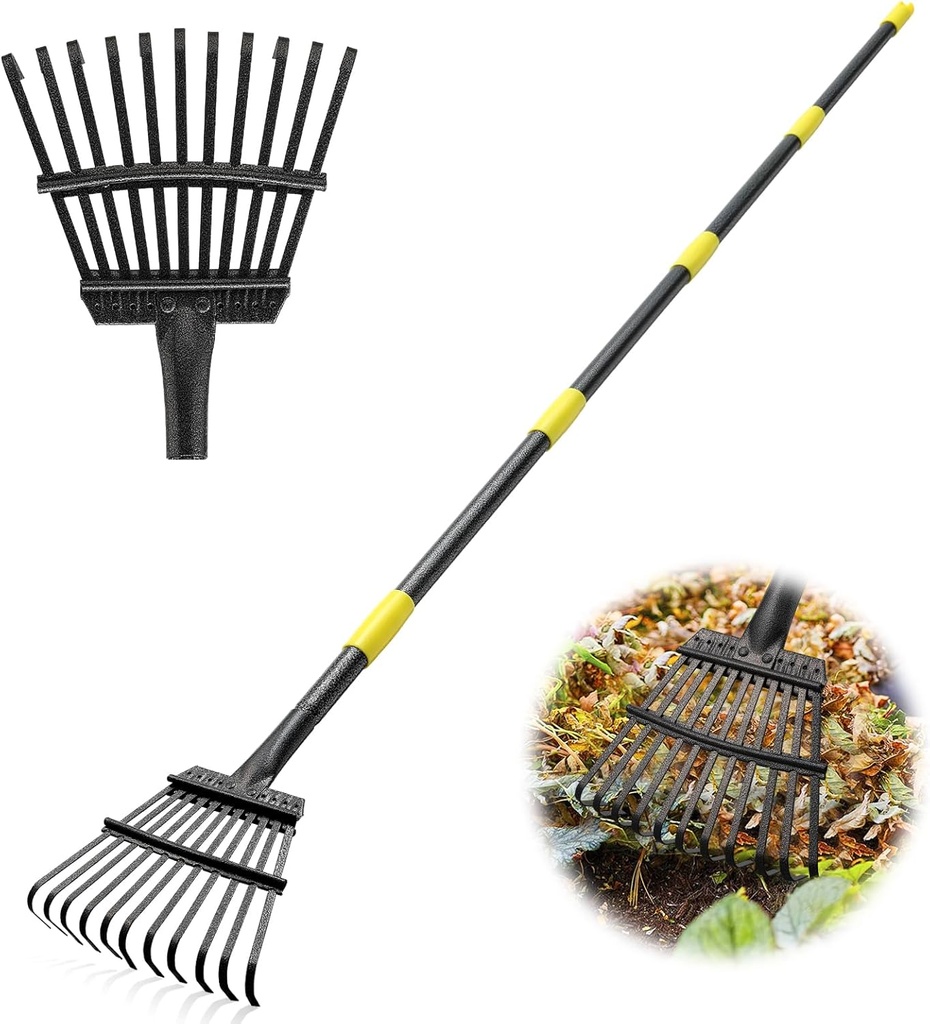 Garden Rake for Leaves - Heavy Duty Metal Leaf Rakes for Yard,Lawn,Shrub,Grass,Mulch,8.5" Small Head,6ft Adjustable Handle for Kids Adults