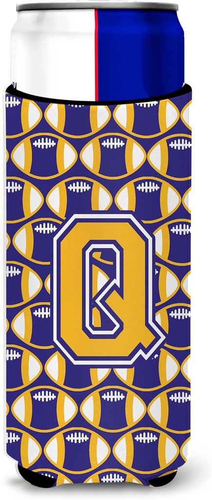 Letter Q Football Purple and Gold Ultra Beverage Insulators for slim cans