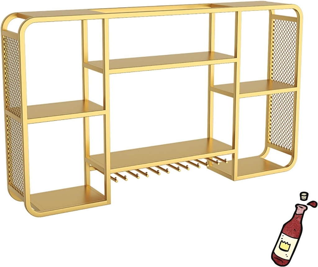 Modern Wall-Mounted Wine Rack with LED Light, Storage Display Shelf Glass Holder, Bar Unit Multi Functional Floating Liquor Shelves, for Kitchen Cellar Home Decor(White,120x25x (Go