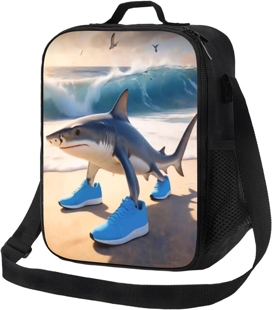 Novel Funny Tralalero Tralala Tote Lunch Bag, Insulated Cooler Lunch Box, With Mesh Pocket Durable Bento Bag, Reusable Lunchbags