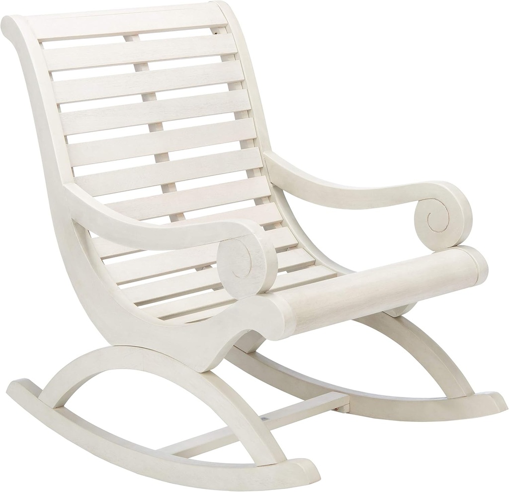 SAFAVIEH Outdoor Sonora White Eucalyptus Wood Scroll Arms Rocking Chair