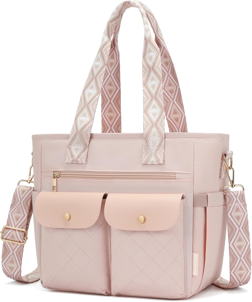 RalChyez Lunch Box for Women, Large Lunch Tote Leakproof Adult Lunch Bag Insulated Lunch Cooler Purse with Storage Pocket for Work Picnic Beach Trip Light Pink