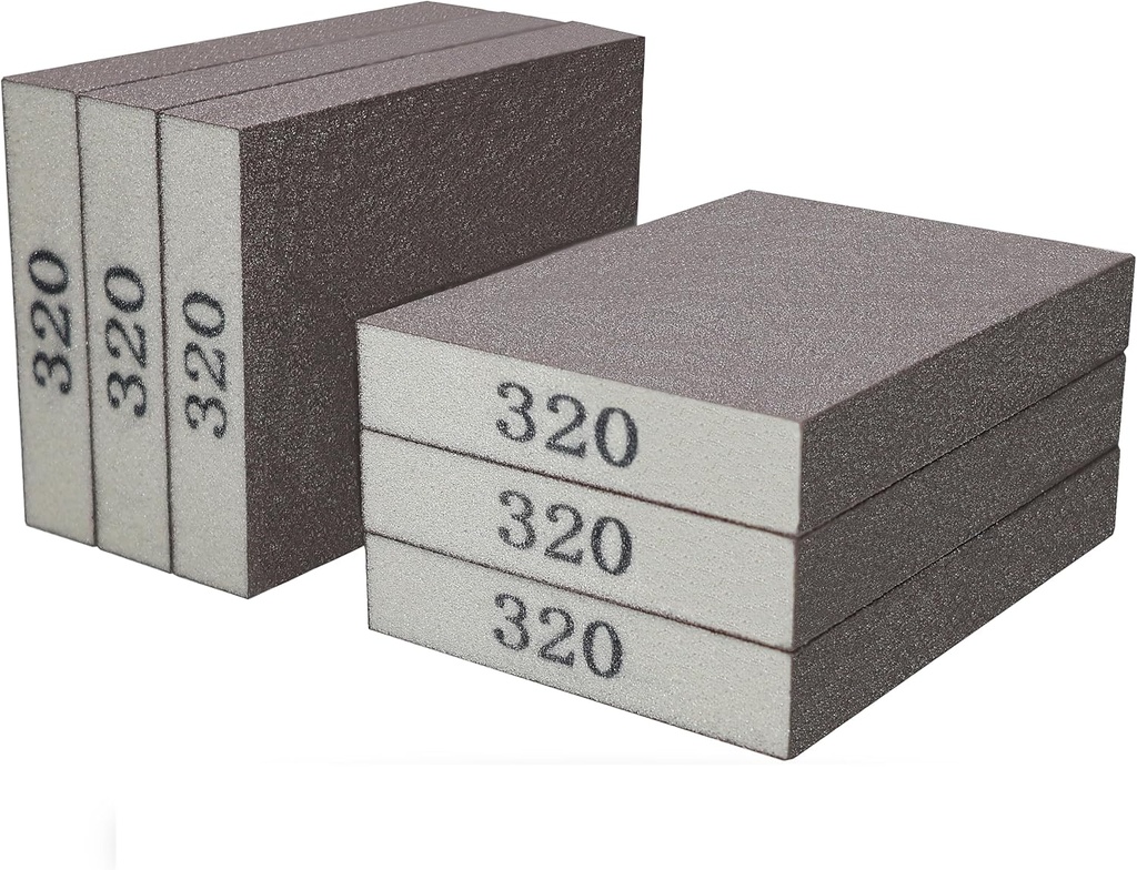6 Pack 320 Grit Hand Sanding Block, Washable and Reusable Sanding Sponge Great for Pot Brush Pan Brush Sponge Brush Glasses Sanding Wood Sanding Metal Sanding (320 Grit)