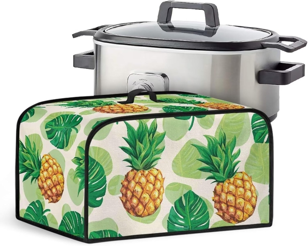 Suobstales Pineapple Palm Leaf Print Slow Cooker Dust Cover Air Fryer Cover Compatible with Most Kitchen Appliances Exquisite Slow Cooker Carrier for Women Washable Appliance Cover