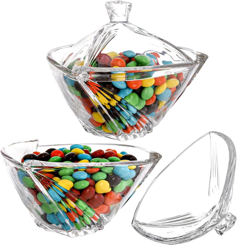 SOUJOY 2 Pack Glass Candy Dish with Lid, Clear Covered Candy Bowl, Retro European Candies Jar for Home Kitchen Office Table Halloween