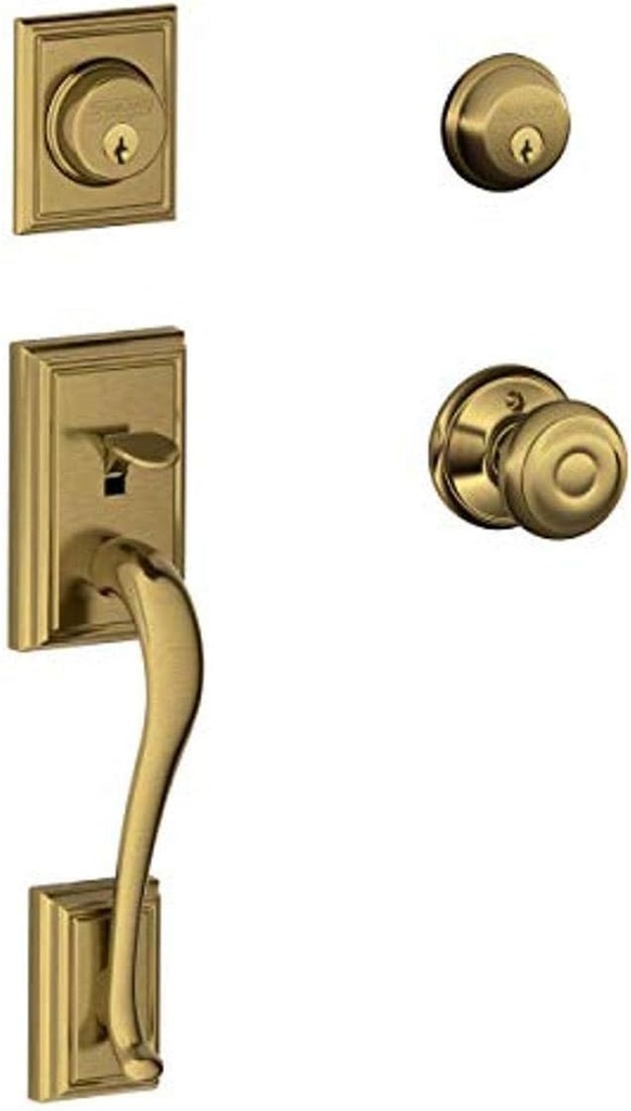 Schlage F62-ADD-GEO Addison Double Cylinder Handleset with Georgian Interior Kno, Antique Brass