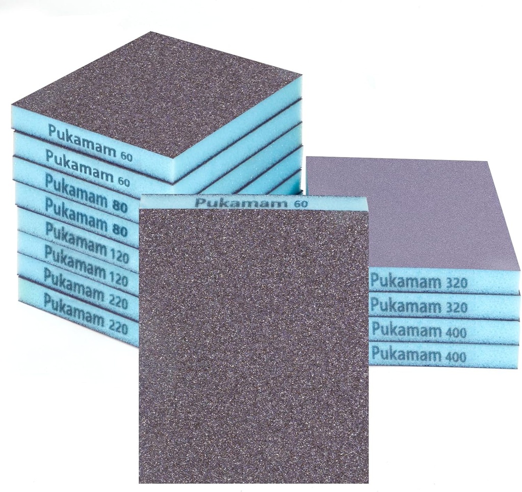 12 Pack Sanding Sponge, Washable and Reusable Sanding Blocks 60/80/120/220/320/400 Grit Wet Dry Sand Paper Assortment Pack for Wood Drywall Metal Furniture