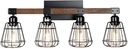 Bathroom Vanity Light Fixture,Rustic 4-Light Wood Wall Light,Industrial Bathroom Lighting Fixture Over Mirror,Modern Matte Black Metal Cage Wall Sconce for Hallway,Kitchen,Bedroom