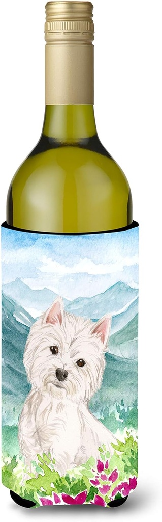 Caroline's Treasures CK1965LITERK Mountian Flowers Westie Wine Bottle Hugger Bottle Cooler Sleeve Hugger Machine Washable Collapsible Insulator Beverage Insulated Holder