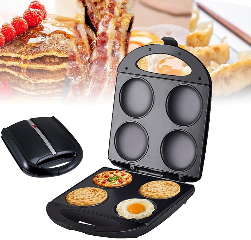 1400W Mini Nonstick Griddle, Electric Arepa Maker, Portable Pancake Pan, Make 4 Unique Flapjack, Single Hole Diameter 10CM, for Healthy Cooking Fried Eggs Burger Omelette