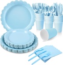 210 PCS Light Blue Party Supplies Set, Disposable Dinnerware Set Serves 30, Light Blue Plastic Forks Knives Spoon for Wedding Bridal Shower Baby Shower Graduation Birthday Party
