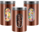 Canisters Sets for the Kitchen, 3pcs Sugar Flour Tea Coffee Storage Jars Stainless Steel Food Container Organizer for Kitchen Counter with Transparent Window (bronzy)