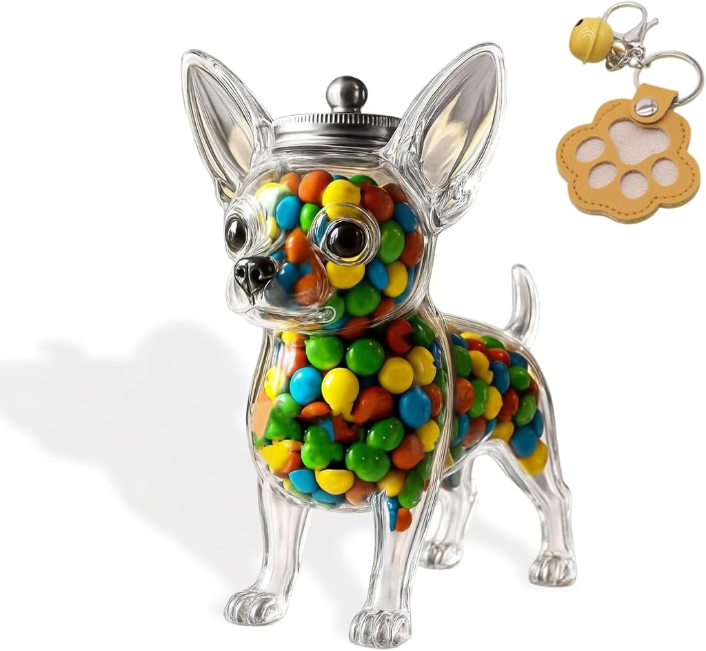 Chihuahua Candy Jar, French Bulldog Cookie Jar, Cute Glass Dog Treat Jars with Lid, Airtight Dog Snack Container for Cookies, Animal Cookies Bulk Storage Container for Candy,Coffee Pods (A, 1PC)