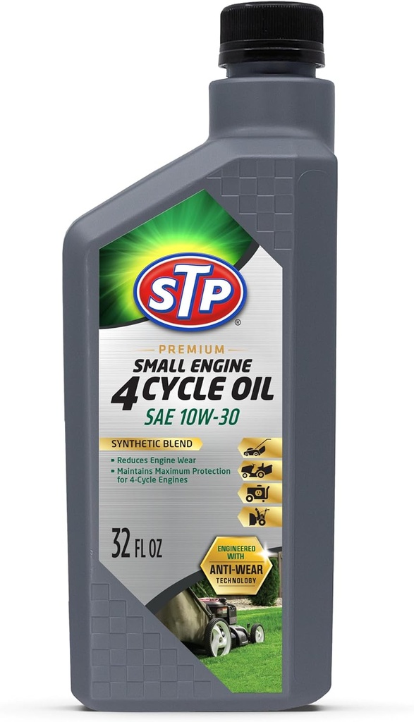 STP Premium Small Engine 4 Cycle Oil Formula, SAE10W-30 Small Engine Oil Engine Care Formula Reduces Wear for Lawnmower, Push Mower, Tractor, 32 Oz, STP