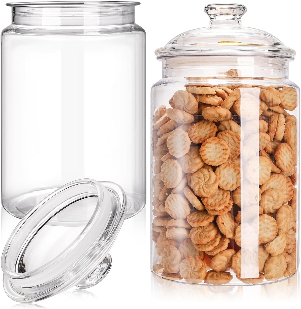 Goaste 2 Pack 130 oz Large Cookie Jar with Lid, Clear Acrylic Candy Jar Unbreakable, Airtight Food Storage Canister, Decorative Plastic Apothecary Jar with Silicone Sealing Ring for Dog Treats, Snacks
