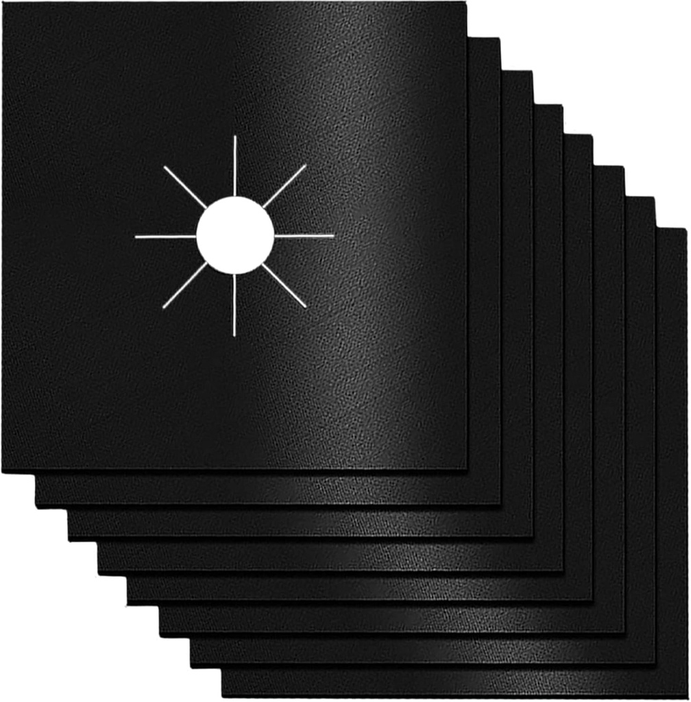 Stove Burner Covers,0.3 MM Double Thickness,8 Pack,Gas Stove Burner Liners,Non-stick Reusable Gas Range Stove Top Covers for Kitchen,Cuttable,Easy to Clean,Black,Size 10.6” x 10.6”