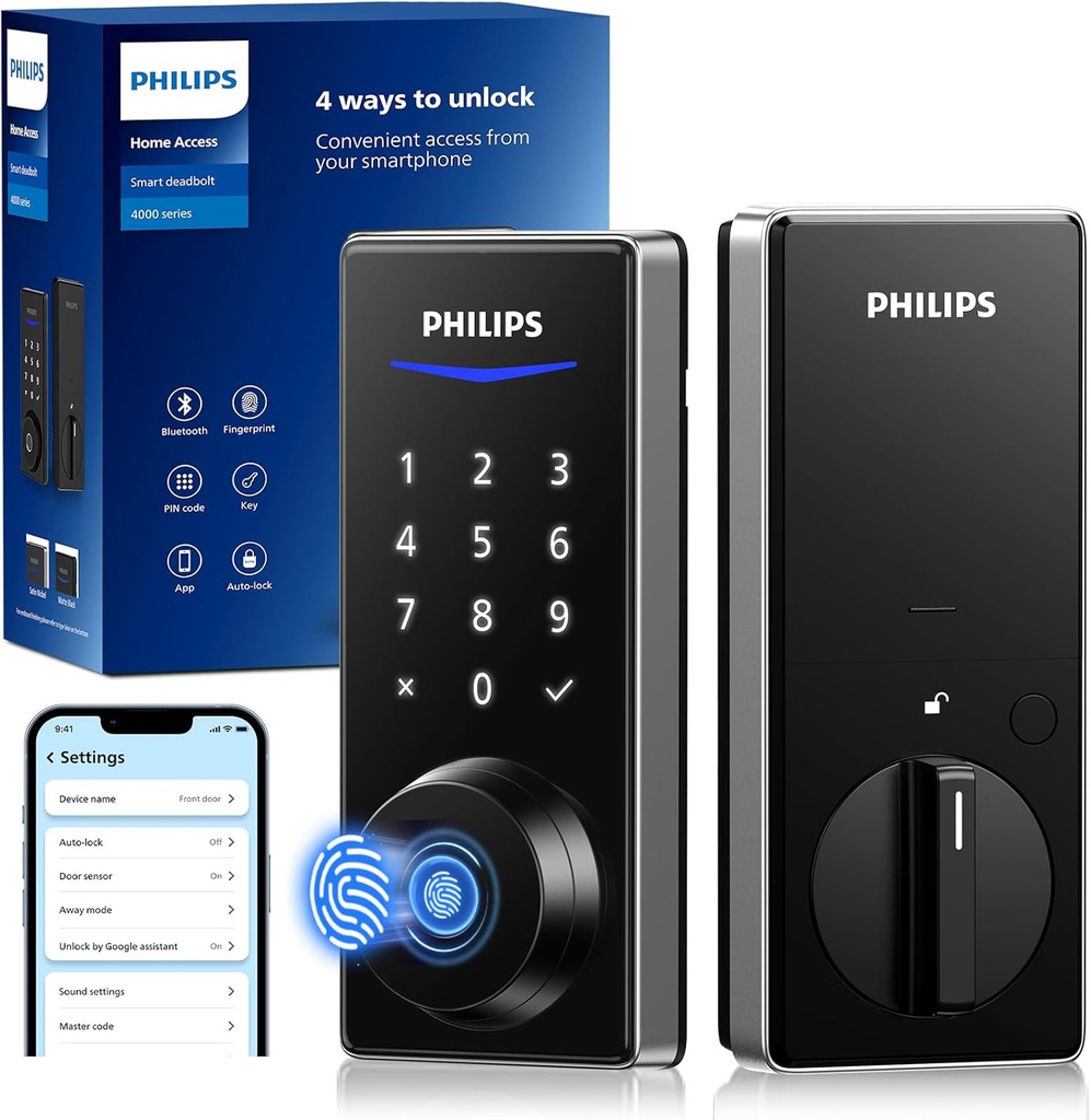 Philips Fingerprint Smart Lock, Keyless Entry Door Lock, Smart Door Locks for Front Door, Keypad Deadbolt, APP Control, 9-Month Long Battery