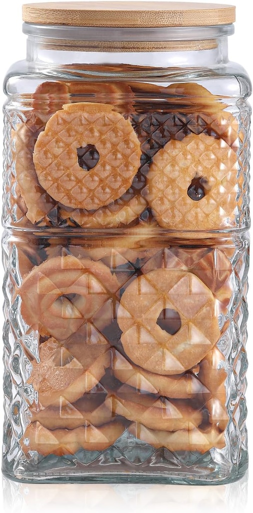 90 oz | 0.7 Gallon Large Cookie Jar, Glass Jar with Airtight Lid, Decorative Kitchen Canister with Bamboo Lids, Candy Jar | Glass Storage Air tight Glass 2600ml Square