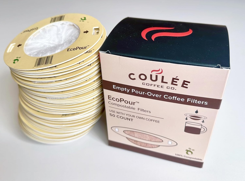EcoPour Coffee Filters, Kitchen Essentials, Use with Coffee or Loose Leaf Tea, Compostable Portable Single-Serve Filters for Camping, Travel, or Backpacking, EcoFriendly, Empty, 50 Pack