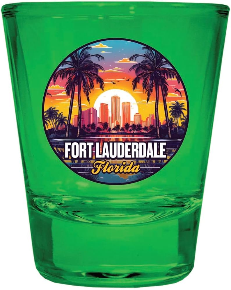 R and R Imports Fort Lauderdale Florida Design B Souvenir Full Color 2oz Shot Glass Green 4-Pack