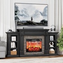 70" Fireplace TV Stand for TVs Up to 80 Inch, Electric Fireplace with Mantel, Modern Entertainment Center with Storage, 3D Flame Effect Realistic Stacked Stone Surround for Living Room, Black