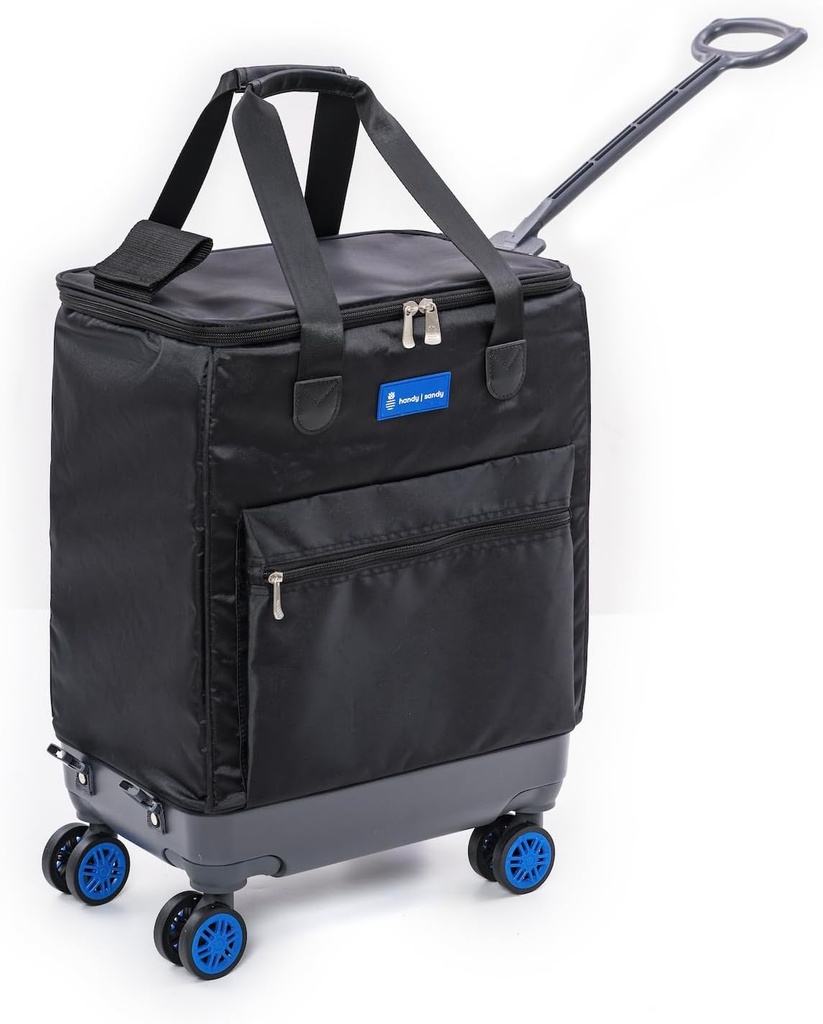 All-Purpose Roller Bag – Foldable Top-Opening Tote on Wheels with Zipper Closure, 8 Spinner Wheels, Lightweight – Travel, Groceries, Laundry, Work, Everyday Hauling - Patent - Blue
