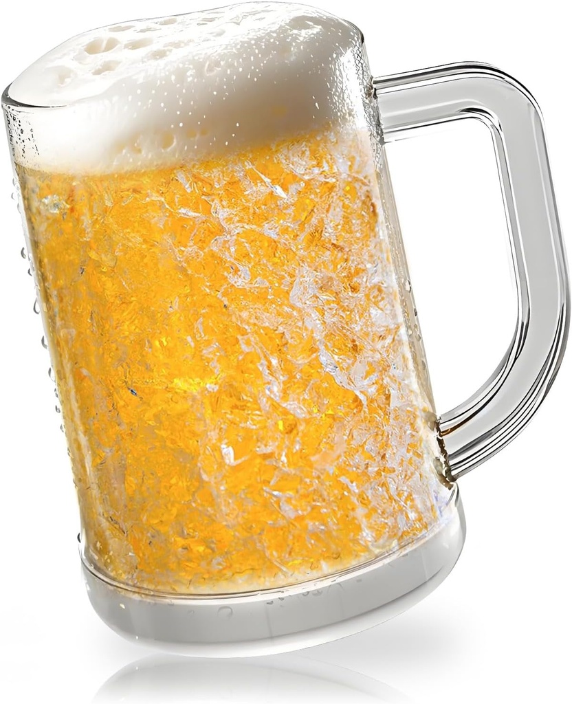 Beer Mugs for Freezer, Double Wall Insulated Plastic Glasses,13 oz Clear Plastic Frozen Beer Mug with Handle, Perfect Ice Cup for Home Party 1Pack