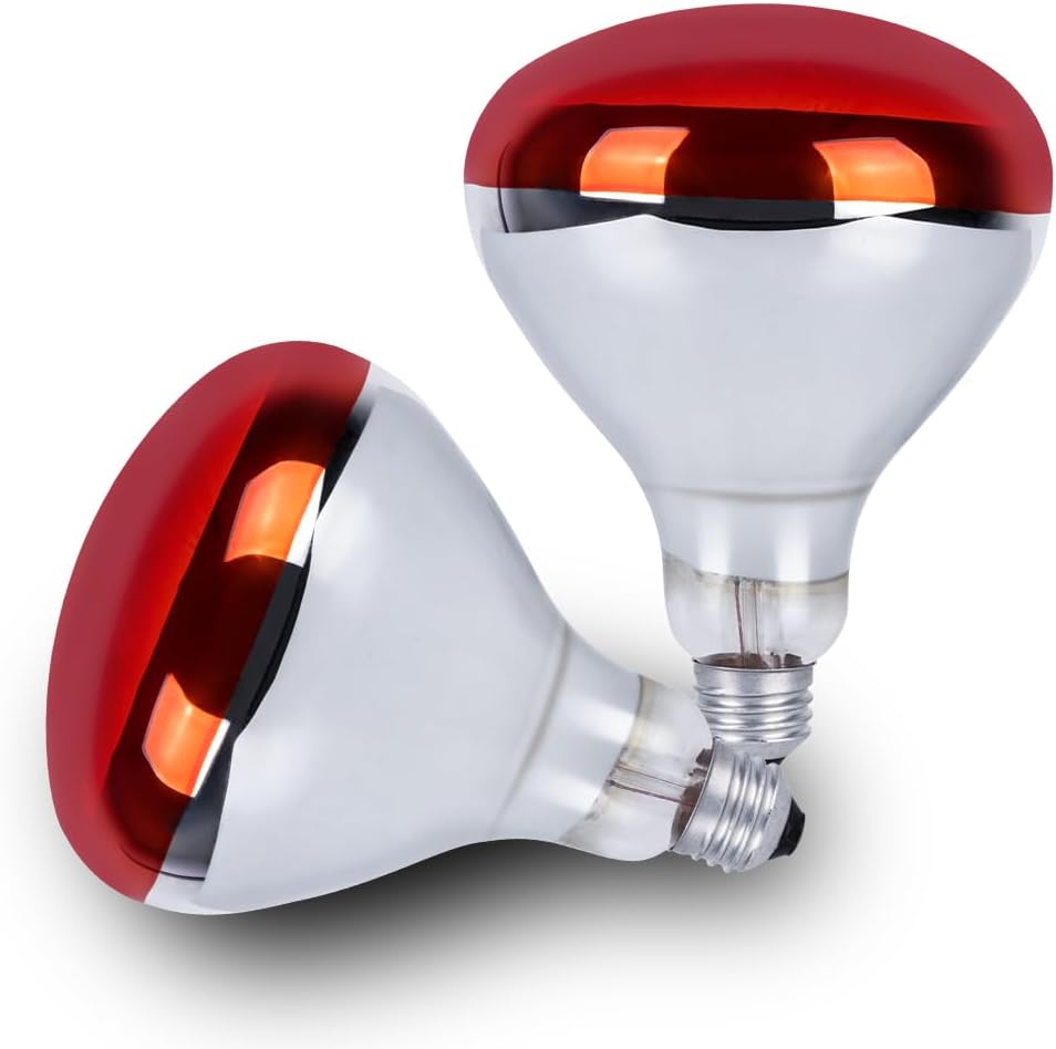 250 Watt Heat Lamp Bulbs for Chicks, R40 Brooder Heat Lamp for Chickens, Infrared Reflector Heat Bulbs for Brooder Heater, Incandescent Spotlight for Pet, Bathroom, Food (2 Pack)