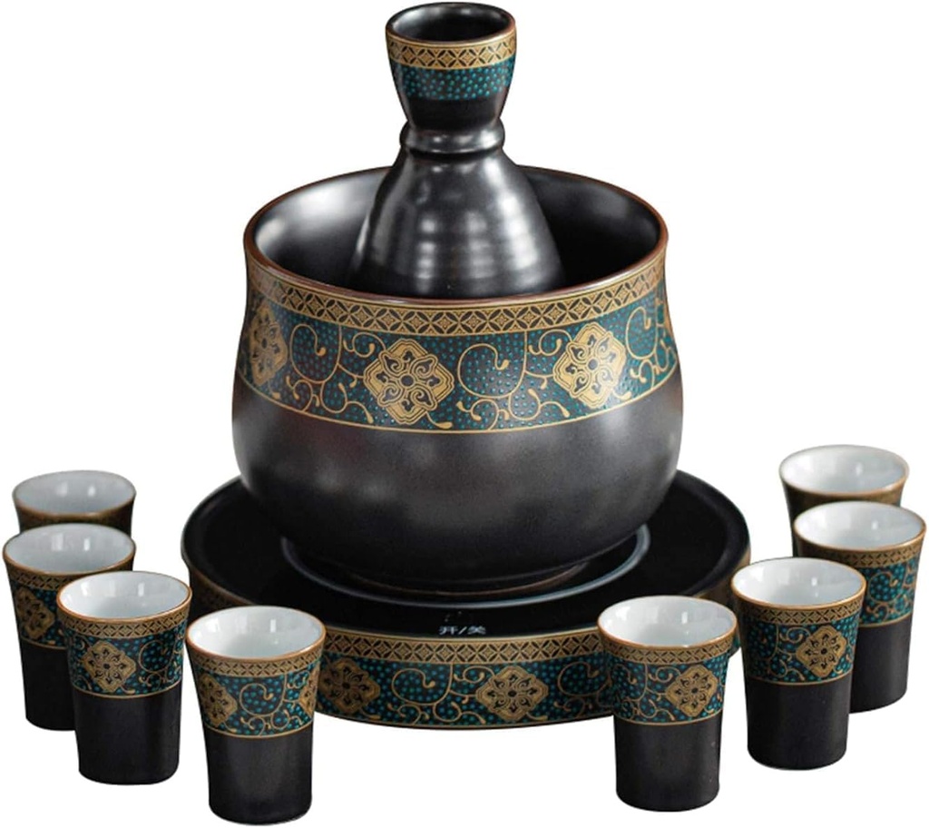 Sake Set 11-Piece including Electric thermostat, Warming Pot, Sake Pot, Sake Cups