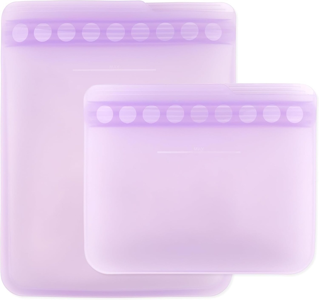 Bumkins - Silicone Snack & Sandwich Bags - For Storage, Food Prep, Lunch Bag - Reusable, Leak Resistant, Washable, Microwave, Freezer & Dishwasher Safe - 2 pack - Purple