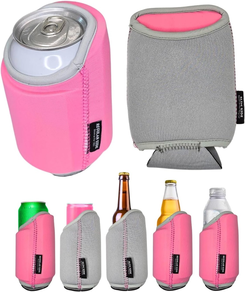 TahoeBay Universal Blank Can Coolers (8-Pack) Neoprene 4 in 1 Insulated Sleeves Fits 12 oz Beer Cans and Bottles, Slim, 16oz Drinks, Water, Blanks for Sublimation, Vinyl, DTF (Pink/Gray)