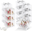 JCD 8 Pack Clear Cupcake Boxes, 4 Count Cupcake Containers with Gift Ribbon,5.3inches height Plastic Cupcake Carrier Holder for Treat Dessert Cookies Muffins Pastry Baby Shower Party (4count/8pcs)