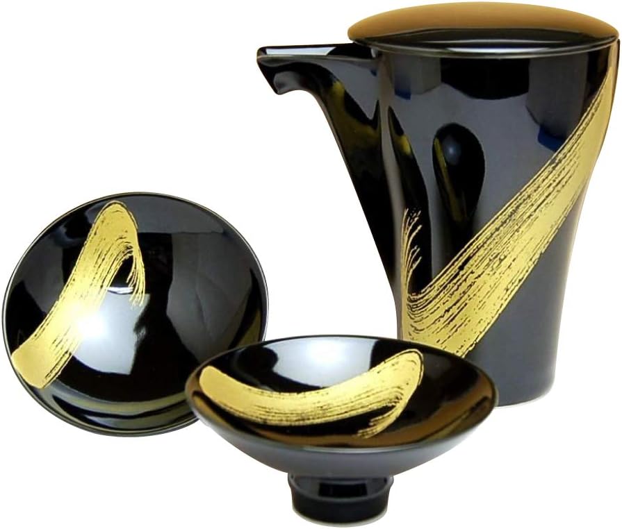 Sake set 3 pcs made in Japan ceramic Arita ware 1 pc Tokkuri bottle and 2 pcs Cups Tsukino Hikari