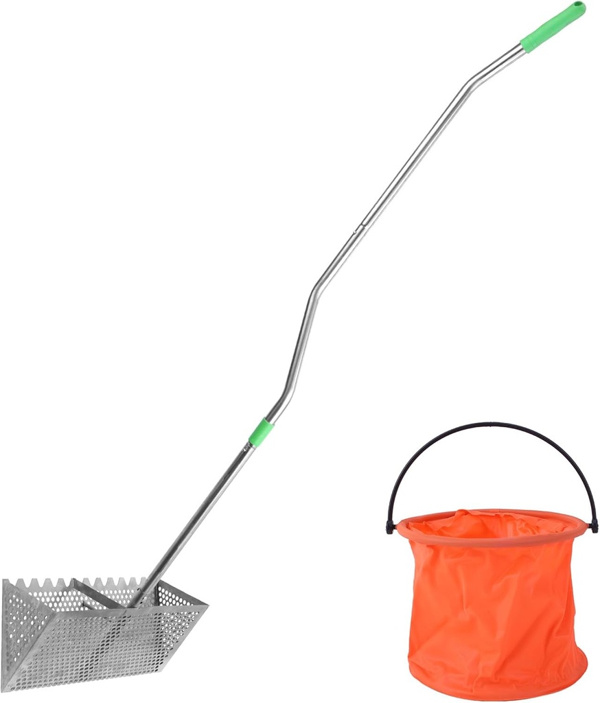 Beach Sand Rake & Bucket, Detachable Stainless Steel Sharp Teeth Wide Basket Beach Rake Durable Metal Sand Sifter Shovel Practical Tools for Finding
