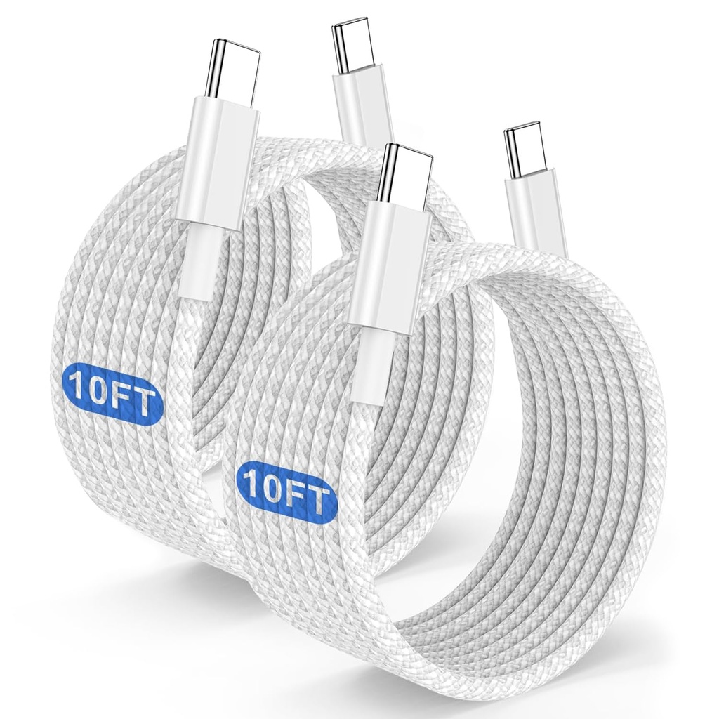 Long USB C to C Fast Charging Cable 10ft, 60W Type C to C Charger Cord for Apple iPhone 17 Pro Max/17 Air/16 Pro Max/16/15 Plus/15 Pro Max,MacBook Pro 2021/2020/2019/2018,iPad 12.9/Mini,Samsung Galaxy