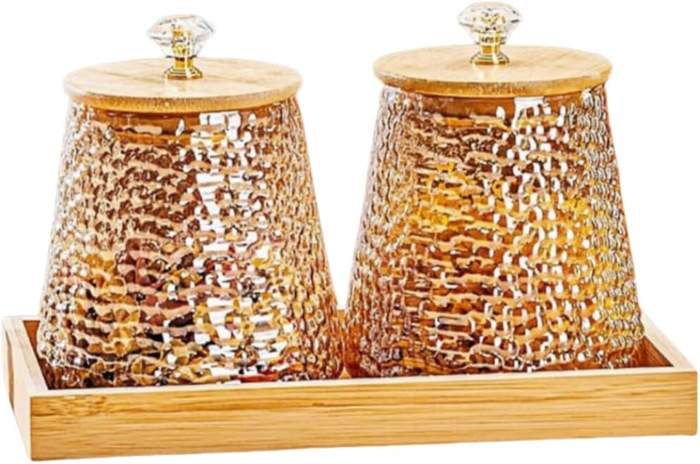 Sealed Glass Food Storage Containers with Airtight Wood Lids and Bamboo Shelf for Kitchen Counter,Air Tight Sealed Glass Jars for Coffee,Loose Leaf Tea,Brown Sugar (Amber)