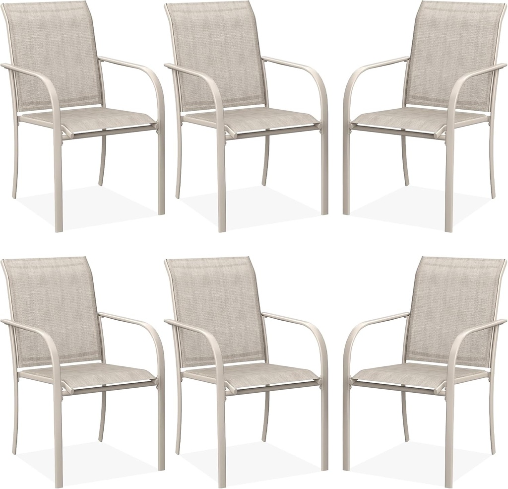 VICLLAX Patio Chair Set of 2, Metal Stackable Outdoor Chairs, All Weather Outdoor Dining Furniture Set, Sandshell Color Fabric