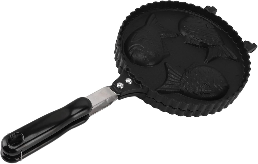 Taiyaki Fish Waffle Maker, Aluminum Double Sided Taiyaki Maker for 3 Fish Shaped Cakes, Without Stick Taiyaki Pan Forr Home and Snack Bars, 16.5X7.7in