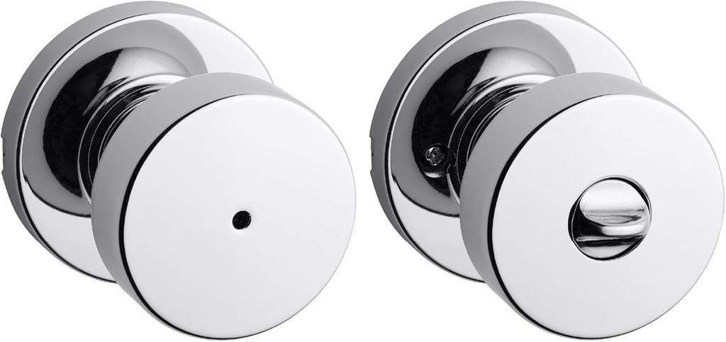 Kwikset Pismo Interior Privacy Door Knob with Lock, Door Handle For Bathroom and Bedroom, Polished Chrome Keyless Turn Lock Doorknob