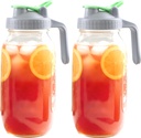 64 Oz Glass Mason Jar Pitcher With Lid 2 Set Half Gallon Water Pitcher Wide Mouth Canning Jar Cold Hot Water Jug For Coffee Lemonade Iced Tea Homemade Drinks Milk Juice Beverage Container For Fridge