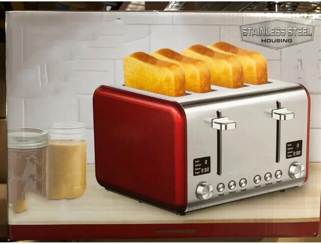 Bread Maker Machine 4 Slice Toaster In Stainless Steel Red Home Appliance Bread Maker, Taygate9630