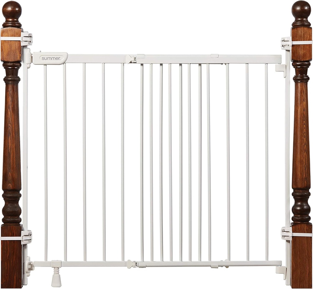 Summer Infant Metal Banister & Stair Safety Pet and Baby Gate,31'-46' Wide, 32.5' Tall, Install Banister to Banister or Wall or Wall to Wall in Doorway or Stairway, Banister and Hardware Mounts -White